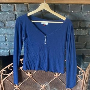 Navy Ribbed Henley Long-Sleeved Tee